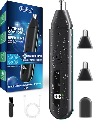 Nose Hair Trimmer for Men - 2024 Professional Painless Ear &amp; Facial Hair Trimmer for Men Women, IPX7 Waterproof USB Rechargeable, Dual Edge Blades for Easy Cleansing, LCD Display