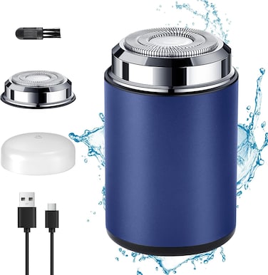 Rechargeable Electric Shaver for Men,2025 New Mini Electric Shavers Portable,Pocket Size Washable Electric Razor,Double-Ring Magnetic Cutter,USB Rechargeable Waterproof Electric Razor Trimmer (Blue)