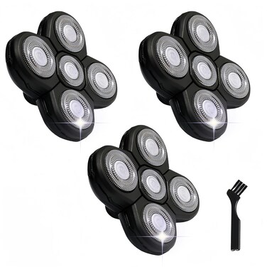 Replacement Blades 3 Pack for Head Shaver Kit, 5 Blades Shaver Replacement Heads for Head Shavers for Bald Men, 1 Cleaning Brush
