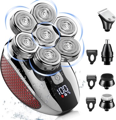 Head Shavers for Bald Men 7D, 5 in 1 Electric Shavers for Men Bald Head Rechargeable Bald Shavers for Men Waterproof Men's Rotary Shavers Grooming Kit with LED Display