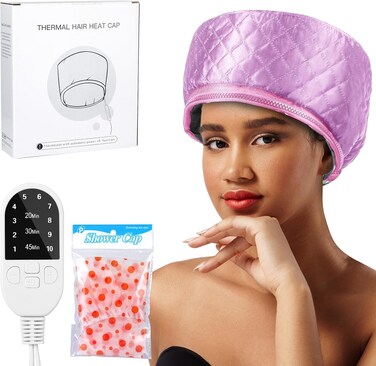 Hair Steamer for Deep Conditioning, Heat Cap for Natural Hair Home use Thermal Steamer 10 Level Heats Up Quickly with Timer Settings Electric Heat Hair Spa Hat(Pink)