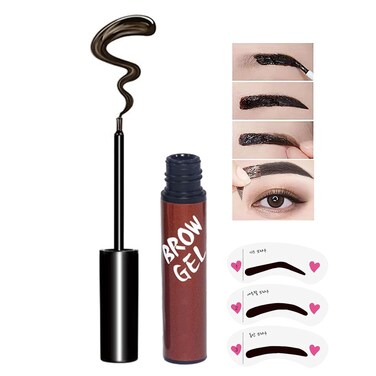 Tattoo Peel Off Eyebrow Gel, Brow Tattoo Peel Off Tint with Stencils - Long-Lasting, Waterproof Gel Formula for Fuller, Defined Eyebrows (02#Light Brown)