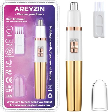 AREYZIN Nose Trimmer for Women Ladies Painless Ear and Nose Hair Trimmer for Men Eyebrow Facial Ear Hair Trimmer Nose Hair Clipper Professional, Waterproof, Gold