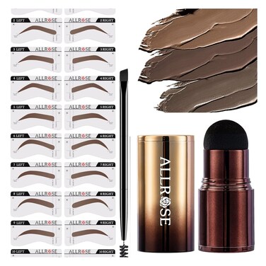 ALLROSE Eyebrow Stamp Stencil Kit - Eyebrow Stencils Perfect Eyebrow Waterproof Eyebrow Stamp, Eye Brow Stencil Kits Brow Stamp, Eyebrow Stencil Kit for Women - Black Brown