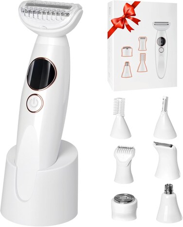 Pluxy Epil Pro 3.0 Women Face Epilator, 5-in-1 Body Shaver and Facial Epilator, IPX7 Waterproof Facial Hair Remover, Electric Razor for Women with USB Recharge Dock &amp; LED Display