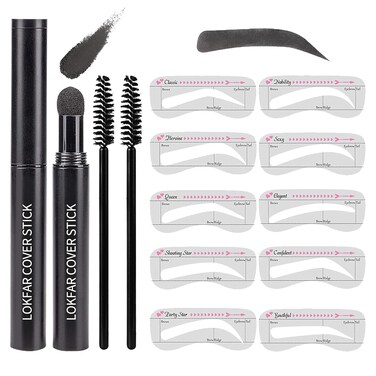 Eye-Brow Stamp Stencil Kit, Waterproof Brow Stamp Shaping Kit Eyebrow Definer, Eyebrow Filling Powder Stamp, Eye Brow Stamping Kit with 10 Eyebrow Stencils, 2 Eyebrow Brushes for Women (Black)