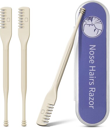BEZOX Manual Nose Hair Trimmer (Pack of 3) - Rotating Nasal Hair Razor Cutter with Ear Picker for Women and Men - Portable Nostril Hair Remover Tools