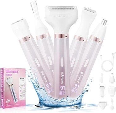 Electric Razors for Women, 5 in 1 Electric Shaver Razor Women Painless Facial Hair Remover, Rechargeable Bikini Trimmer for Women Wet/Dry Face Razors for Face Nose Eyebrow Arm Armpit Legs Pubic