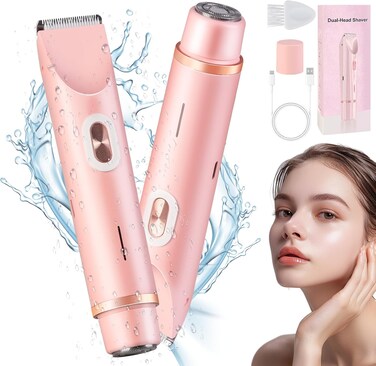 Dual Head Shaver Women, Glow Aura Womens Shaver, 2-in-1 Electric Razor for Womens Legs Underarm Face Pubic Hairs, Glowshave Hair Remover, Head Bikini Trimmer Rechargeable Eletctric for Women (Pink)