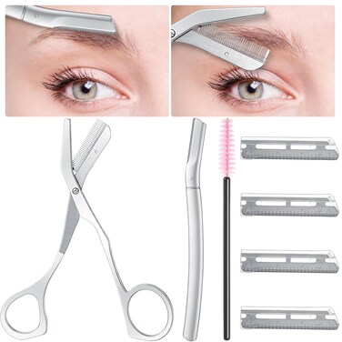 Eyebrow Grooming Scissors, Stainless Steel Eyebrow Scissors with Comb for Women and Men, 3 Replaceable Blades, Precision Exfoliation &amp; Hair Eyebrow Removal for Radiant