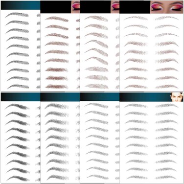 Eyebrow Tattoo 8 Sheets, 77 Pairs Eyebrow Tattoo Sticker Waterproof 10D Hair-Like Temporary Eyebrows Peel Off Brows Grooming Transfers Stickers Makeup for Women, Men, Girls, Brown