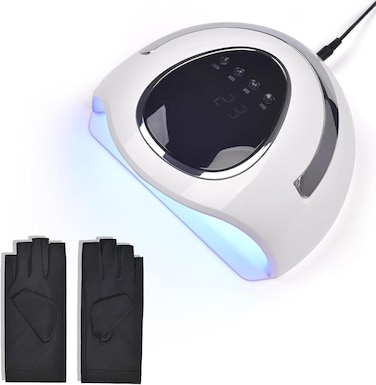 UV LED Nail Lamp Set with UV Gloves 48W Nail Dryer for Gel Nail Polish UV Light for Nails with Smart Sensor 4 Timers, Nail Salon, Home DIY Use, Gift for Women Girls (White Set)