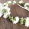 June Bloomy Wedding Hydrangea Flower Headband Spring Flower Crown Wreath Boho Garland Halo (White Green)