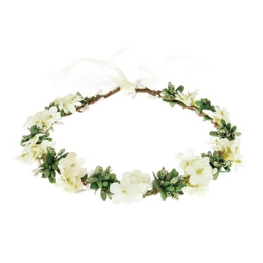 June Bloomy Wedding Hydrangea Flower Headband Spring Flower Crown Wreath Boho Garland Halo (White Green)