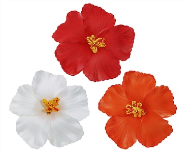 Hawaiian 3Pcs 3.5 Large Artificial Plumeria Hibiscus Barrettes for Women, Beach Party Vocation (White, Red, Orange)
