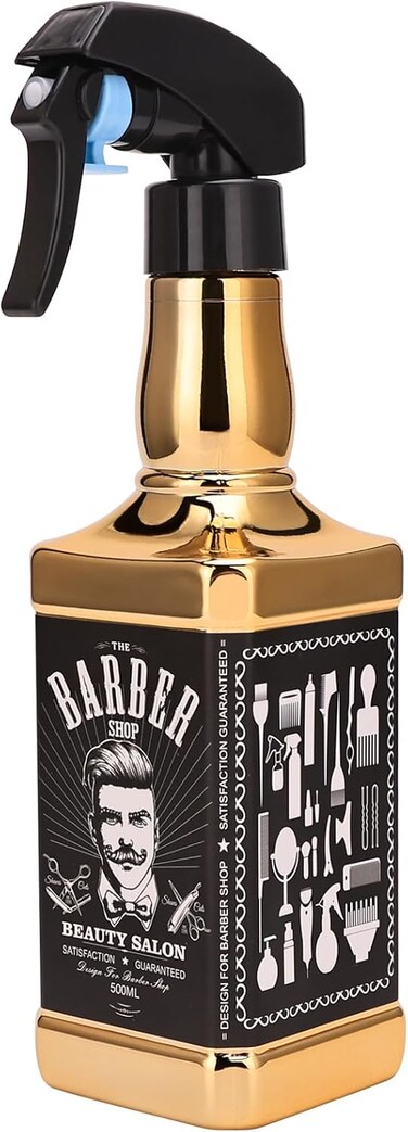 Water Sprayer 500ml/16.9oz Hair Spray Bottle Hairdressing Barber Spray Bottle Whisky Squirt Bottle Mist Salon Hair Tools Home Gardening(Golden)