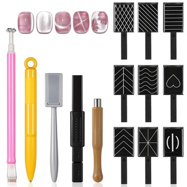 14Pcs Nail Magnet Tool Set Double-Head Flower Design Nail Magnet Pens Magnet Stick 3D Magnetic Cat Eye Gel Polish Nail Art for UV Gel Line Strip Multi-Function Magnet Board DIY Nail Art Tool