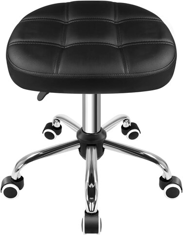 FURWOO Oval Rolling Stool Height Adjustable Massage Chair with Wheels for Spa Salon Black