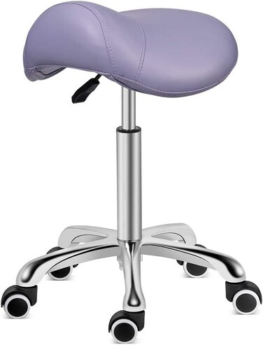 Kaleurrier Saddle Stool Rolling Swivel Height Adjustable with Wheels,Heavy Duty Stool,Ergonomic Stool Chair for Lab,Clinic,Dentist,Salon,Massage,Office and Home Kitchen (Purple, Without Back)