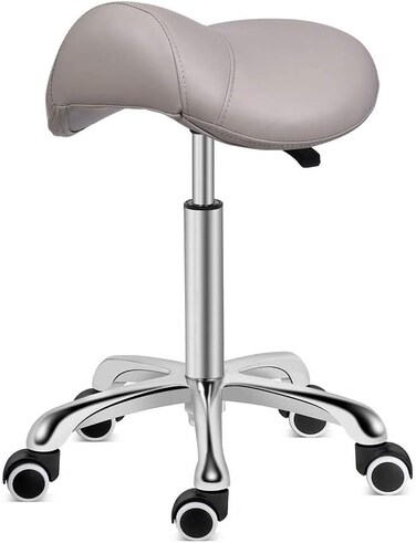 Kaleurrier Saddle Stool Rolling Swivel Height Adjustable with Wheels,Heavy Duty Stool,Ergonomic Stool Chair for Lab,Clinic,Dentist,Salon,Massage,Office and Home Kitchen (Grey, Without Back)
