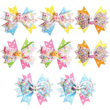 8pcs Easter Bows Clips Easter Bows Bunny Hairpin Rabbit Headwear Party Supplies Egg Hair Accessories for Girls Easter Holiday