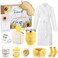 Nuogo 13 Pcs Valentine&lsquo;s Day Spa Gifts for Girlfriend Birthday Gift Spa Gift Basket Set Gift Basket for Women Mirrors Socks Steamers Jewelry Case Bath Robe for Mom Girlfriend Wife(Yellow)