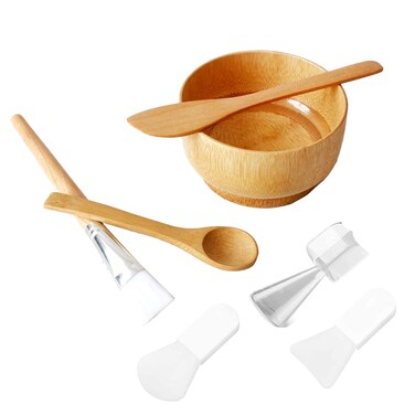Face Mask Mixing Bowl and Brush Set, 7 in 1 Bamboo Facial Mask Tool kits - Mask Bowl,Spatula,Brush,Spoon, Silicone Brush yellow (yellow)