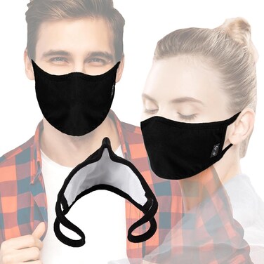 WITHMOONS 3PCS Cotton Face Mouth Mask Cool Mesh Cloth 3 Layers Facial Reusable Washable Nose Bridge Wire Black for Women Men
