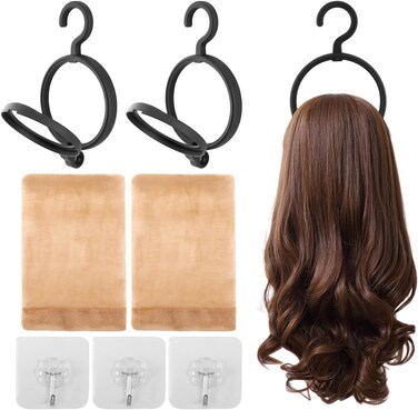 3 Pack Hanging Wig Stand,Wall Mounted Wig Hanger Portable Wig Holder Collapsible Wig Stand Display Tool For Multiple Wigs for Display,Storage, Styling(Black,size:9.2*3 inch)