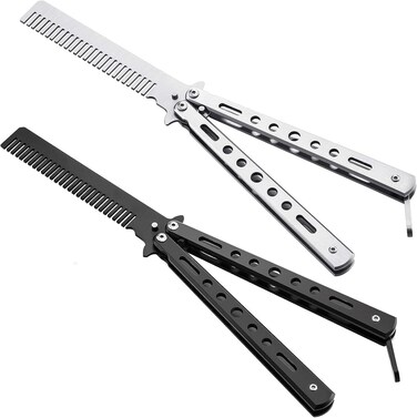Butterfly Knife, 2 Pieces Combs Stainless Steel Folding Practice Comb, Trainer Martial Arts Practice Tool Steel Metal Folding Knife Comb for Practicing Flipping Tricks