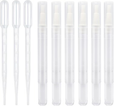 6pcs 3ml Empty Cuticle Oil Pen Tubes and 3pcs Pipettes, Clear Twist Nail Oil Pens with Brush Tip Cosmetic Container Applicators for Homemade Nail Oil, Lip Gloss, Eyelash Growth Liquid