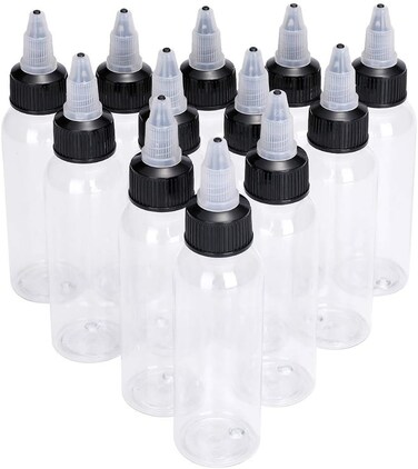 DOWEI 60ML Ink Bottle, 12pcs 2oz Twist Cap PET Plastic Clear Transparent Pigment Container Accessories Twist Squeeze Bottles for Lotion, Shampoo,Ink(60ML 12PCS)