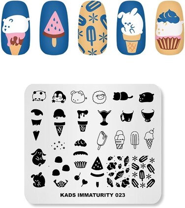 Nail Stamping Plate Stainless Steel Nail Plates Template Nail Polish Stamping Ice Cream Cute Animals Image Stencil Manicure Printing Design (IM023)