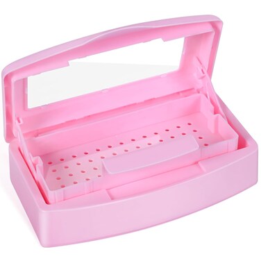 Plastic Sterilizing Tray-Barbicide Sterilization Tray,Clean Sterilizer Box Storage Organizer for Nail,Tweezers,Hair Salon,Spa &amp; Cutter Manicure Equipment-Clear Lid Pink