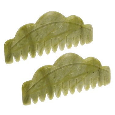 Natural Jade Head Massager, 2 Pcs Multi-Functional Massager for Head Caring and Acupoint Treatment, Guasha Scraping Scalp Comb