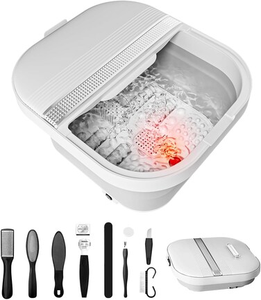 Collapsible Foot Spa Bath with Heat and Massage Rollers, Foot Bath with Acupressure Massage Points,Red Light,Foldable Foot Spa with Smart Heating for Home Spa Use for Valentines Gift