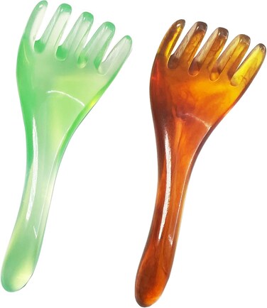 Head Massage Facial Yoga,Wrinkle Removal Gua Sha Massage Tool, Anti-Aging Anti-Wrinkle Anti-Wrinkle Tool Set, Bionic Hand Tools, Suitable for Head, face, Body, Legs and Back (Green+Brown)