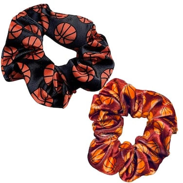 Infinity Collection - Basketball Scrunchies (2pcs) - No-Crease &amp; Tangle, Premium Velvet Hair Accessories - For All Hair Types - Gifts for Sports Fan