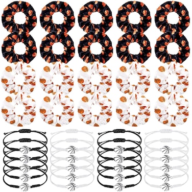 40 Pcs Basketball Accessories Set - 20 Adjustable Bracelets and 20 Elastic Hair Scrunchies - Sport Gifts for Girls, Teens, Players, Party