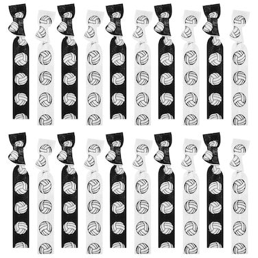 46PCS Volleyball Hair Ties &amp; Volleyball Hair Bands Bulk, Elastic Volleyball-bracelets-Volleyball-Hair for Ponytail, Cool Volleyball Sports Hair Ties Volleyball-Ribbon-Team-Player-Gifts (Black, White)