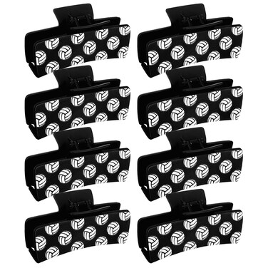 Yunlly Volleyball Hair Accessories - 8 Pcs 4.1" Large Rectangle Hair Claw Clips for Girls, Players and Teams - Volleyball Team Gifts