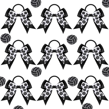 MTLEE 9 Pieces Sports Ball Hair Bows Volleyball Hair Bows Elastic Scrunchies Bands Cheerleader Ponytail Holder Sport Accessories for Players Teams (Volleyball)