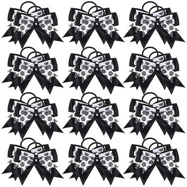 MTLEE Volleyball Hair Ties - 24 Pcs Hair Bow Accessories with Elastic Rope - Creative Gift for Girls, Women, Volleyball Players, Cheerleaders, Sports Fans - 6 Inch Stretchy Hair Band - Black and White