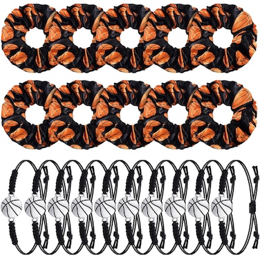 10 Pieces Adjustable Sport Hair Scrunchies and Bracelets for Teen Basketball, Volleyball, Soccer, and Softball Players