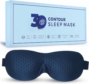 3D Contoured Eye Mask for Sleeping   Sleep Mask for Side Sleepers   Eyelash Extensions with Velcro Closure   Shade Cover   Eye Sleeping Mask   Flight Essential   Blue   Concave Molded
