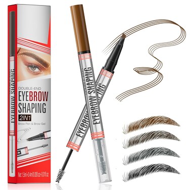 Microblading Eyebrow Pen - Eyebrow Pencil Magical 2-in-1 Dual-Ended Eye Brow Pencils for Women with 4-Fork-Tip &amp; Eyebrow Styling Brush Create Natural Hair-Like Brows and Hairs (Light Brown)