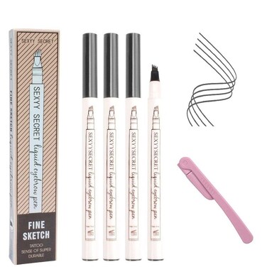 Microblading Eyebrow Pen 4 Pack Dark Grey Brow Pencil 3D Waterproof Eyebrow Pen Waterproof Eyebrow Pencil Micro-Fork Tip Brow Pen Natural All Day Eyebrow Makeup