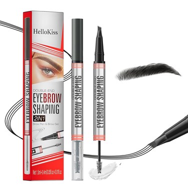 2-In-1 Magic Eyebrow Pencil and Sealing Brow Gel, 3D Waterproof Long-Lasting Eyebrow Pen, Natural Fine Stroke Microblading Eyebrow Pencil (Gray)