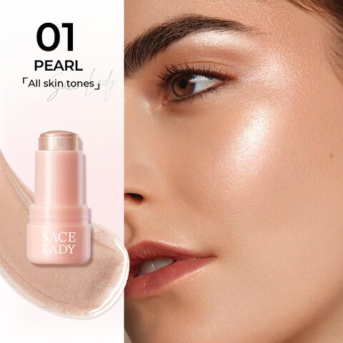 SACE LADY Jelly Highlighter Stick, Face Glow Sticks with Watery Radiant Finish, Easy Blend &amp; Long Lasting, Multi-Use Cream Highlighter Makeup 3 Colors (01 PEARL, 1pc)