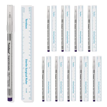 10pcs Tattoo Marker Pen, Surgical Microblading Marker Pen with Paper Ruler, Waterproof Disposable Tattoo Marker for Skin, Eyebrow, 0.5mm Head, Blue